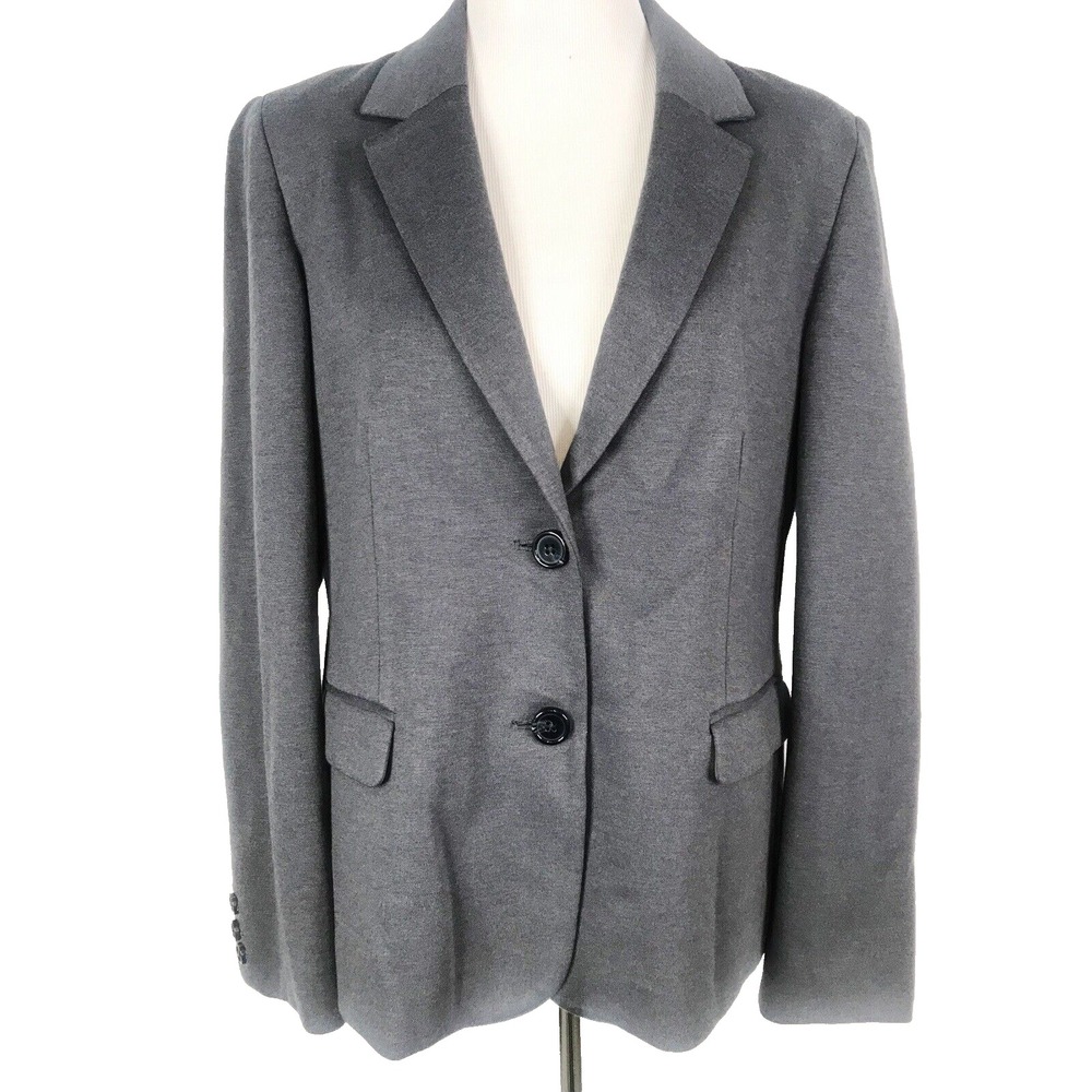 LL Bean Blazer Womens 16 Gray Single Breasted Two Button Jacket Dark Academia